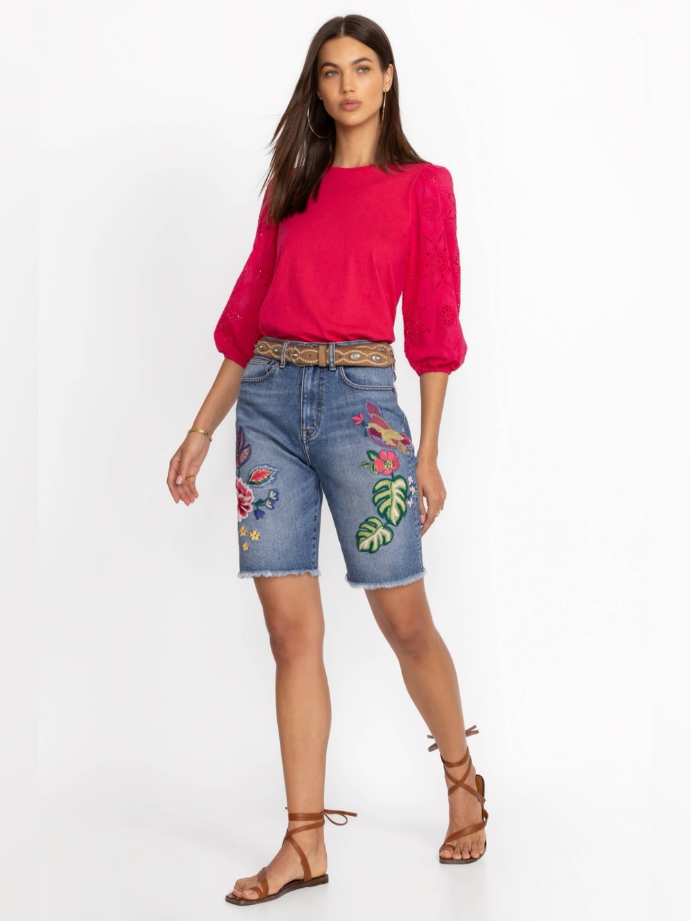 Johnny Was The Bermuda Jeanette Denim Embroidered Denim Shorts US26 NWT ($235)